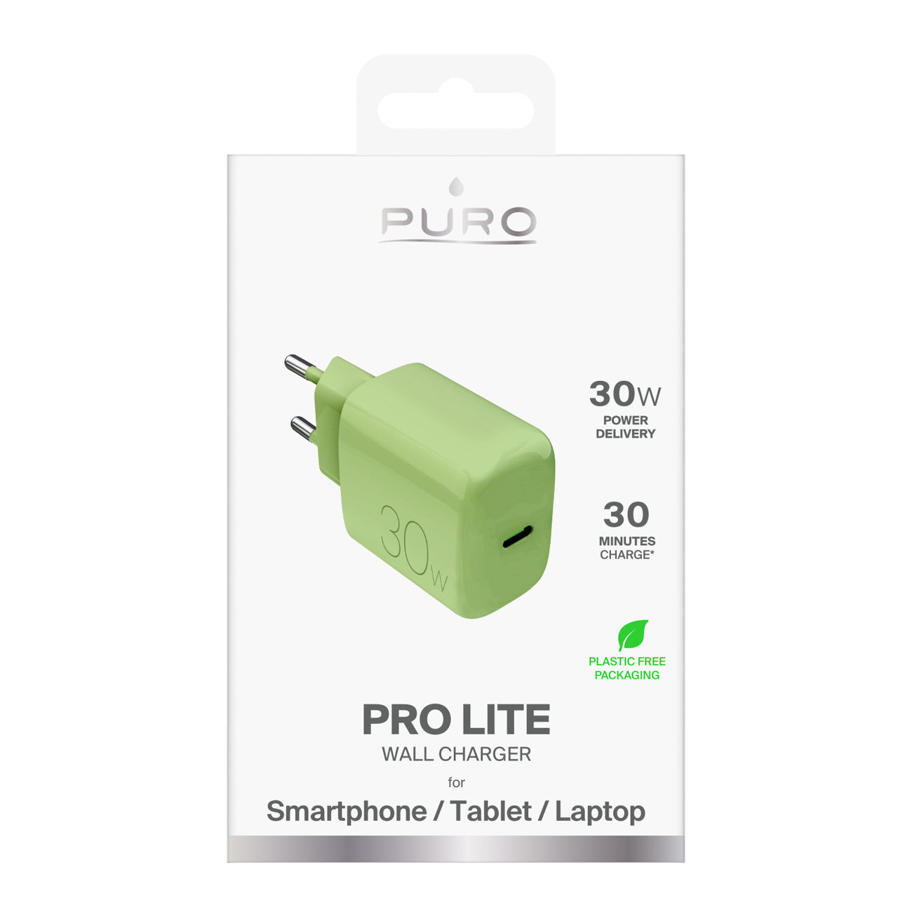 Puro Pro Lite 30W USB-C sieninis įkroviklis - žalias
