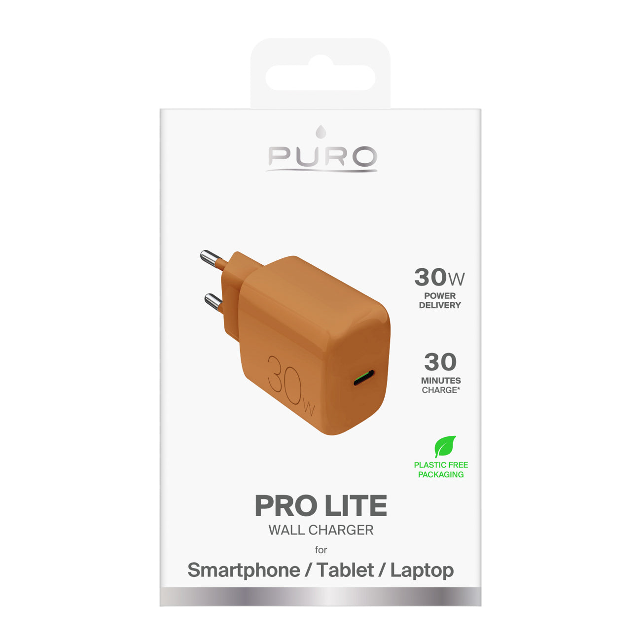 Puro Pro Lite 30W USB-C sieninis įkroviklis - oranžinis