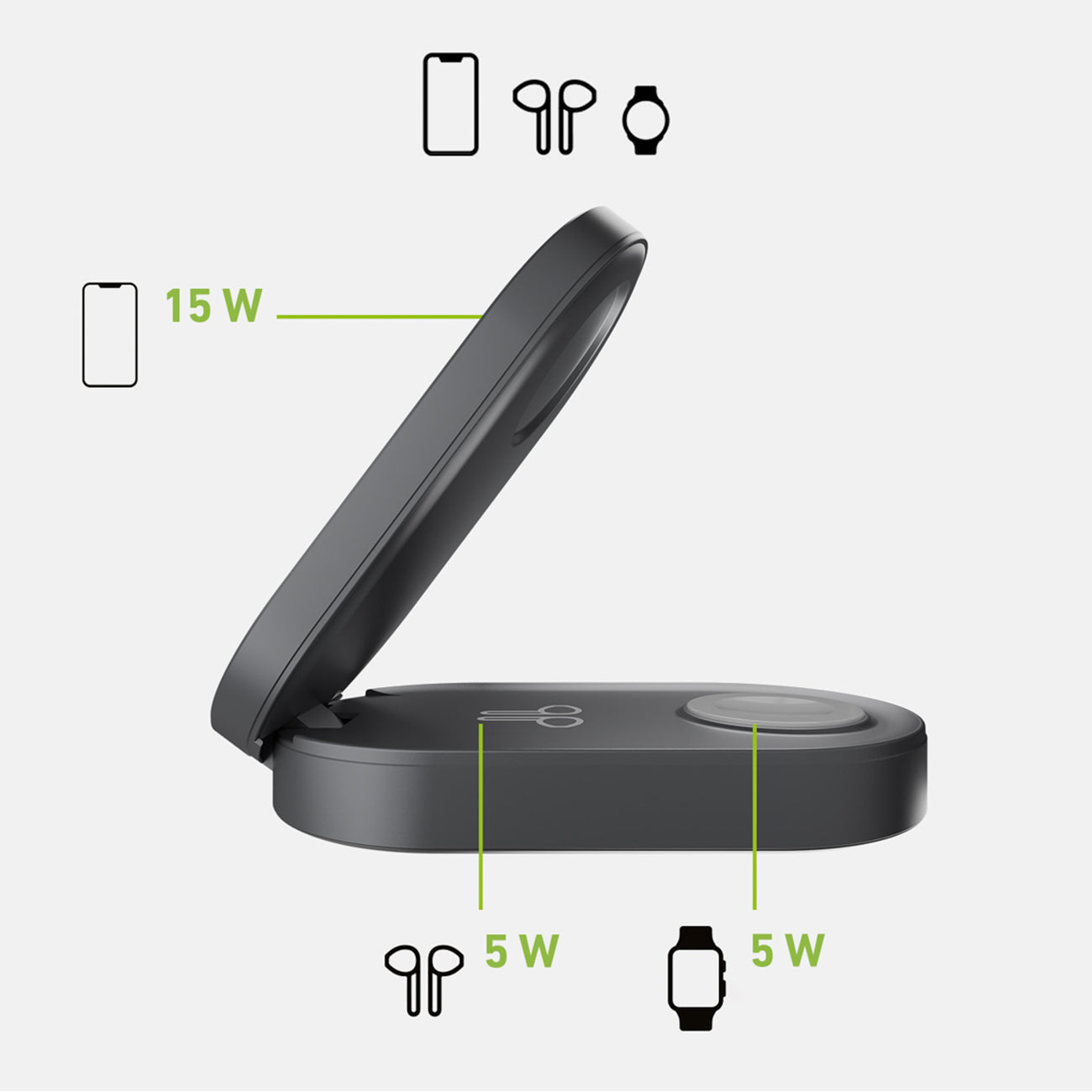 SBS sulankstoma belaidė įkrovimo stotelė 3-in-1 QI2 MFI - Made for iPhone - juodas