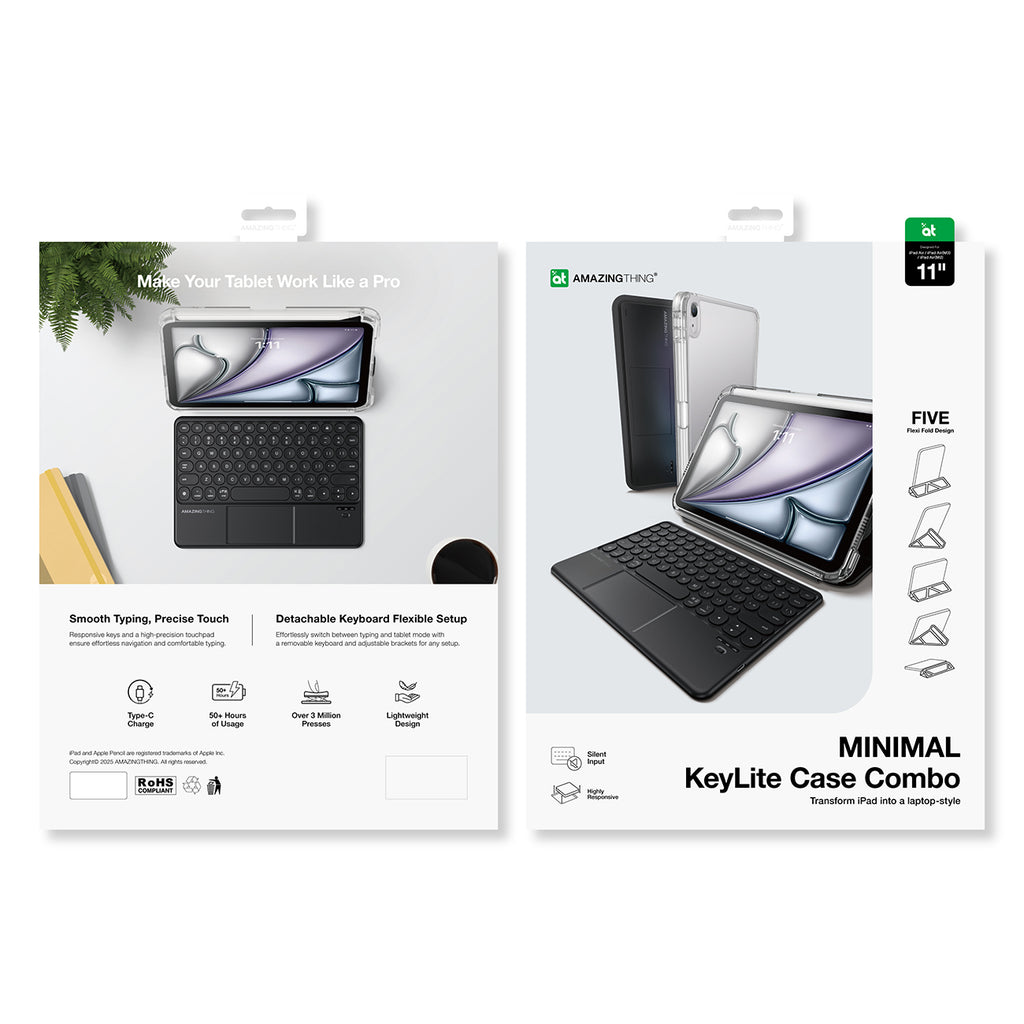 AmazingThing Minimal Case KeyLite Combo klaviatūros dėklas, skirtas iPad Air 11" M3/M4 (2025/2026) - juodas