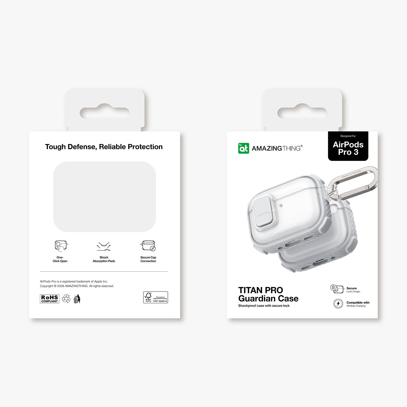 Skaidrus „AmazingThing Titan Pro Mag Case“, skirtas AirPods Pro 3 - White