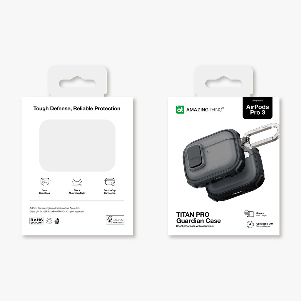 Skaidrus „AmazingThing Titan Pro Mag Case“, skirtas AirPods Pro 3 - Black