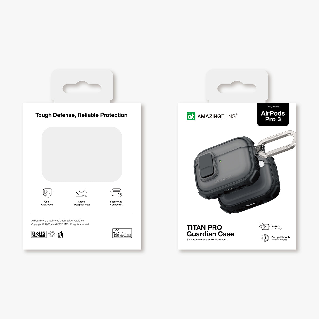 Skaidrus „AmazingThing Titan Pro Mag Case“, skirtas AirPods Pro 3 - Black