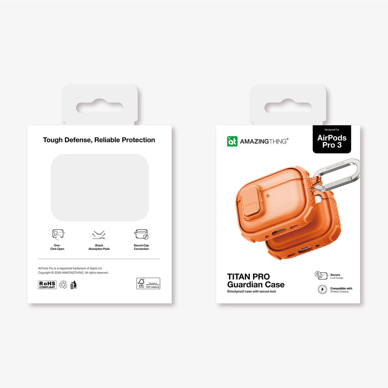 Skaidrus „AmazingThing Titan Pro Mag Case“, skirtas AirPods Pro 3 - Orange