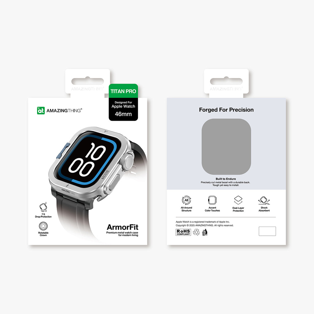 AmazingThing Titan Pro metalinis dėklas Apple Watch 11 46mm, aliuminis - sidabrinis -- Apple Watch 11