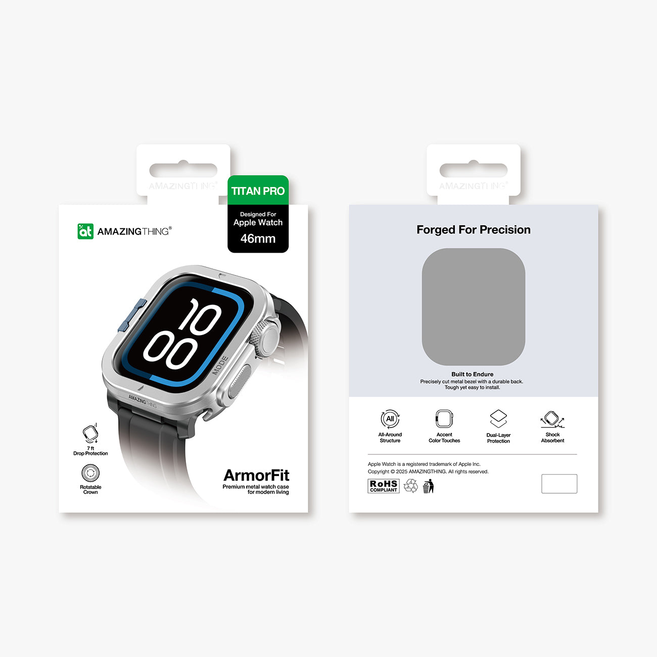 AmazingThing Titan Pro metalinis dėklas Apple Watch 11 46mm, aliuminis - sidabrinis -- Apple Watch 11