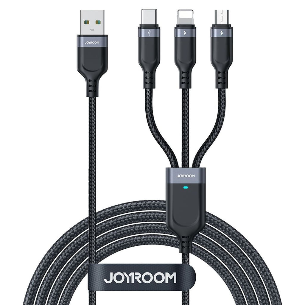 Joyroom Laidas S-A18 3in1 3.5A USB-A - Lightning+USB-C+MicroUSB 1.2m juodas