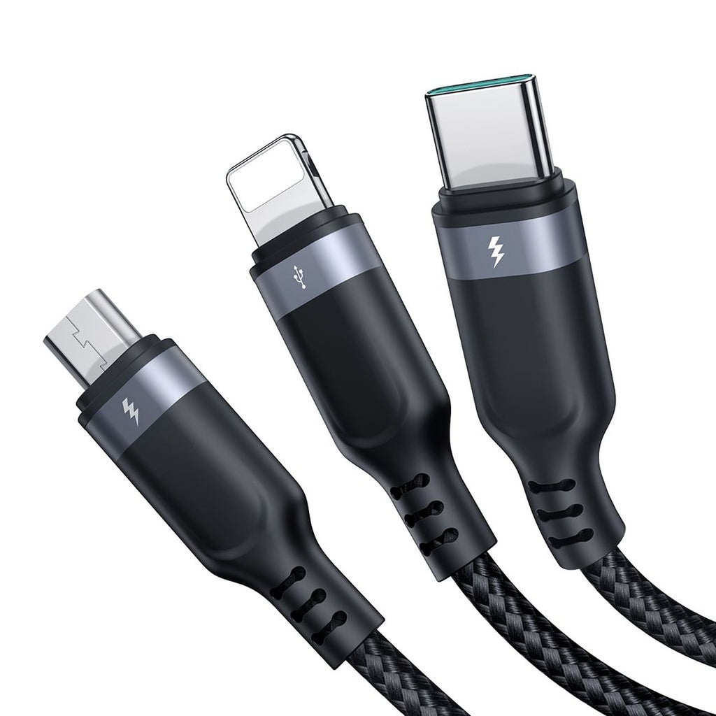 Joyroom Laidas S-A18 3in1 3.5A USB-A - Lightning+USB-C+MicroUSB 1.2m juodas