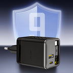Dudao sieninis įkroviklis A67EU GaN 67W su integruotu įtraukiamu USB-C Power Delivery Quick Charge laidu - juodas