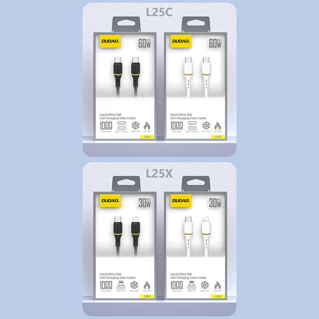 Dudao Laidas L25C USB-C - USB-C Silicone 60W 1m baltas