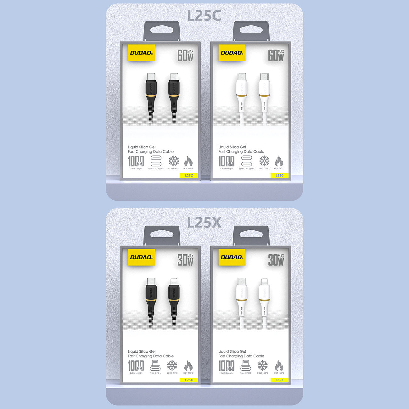 Dudao Laidas L25C USB-C - USB-C Silicone 60W 1m baltas
