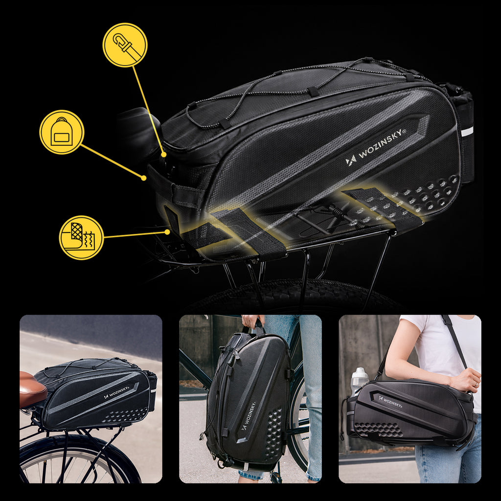 Wozinsky Dviračio bagažo krepšys su ilgu dirželiu ir išplečiamomis šoninėmis kišenėmis - juodas -- Bicycle Bags