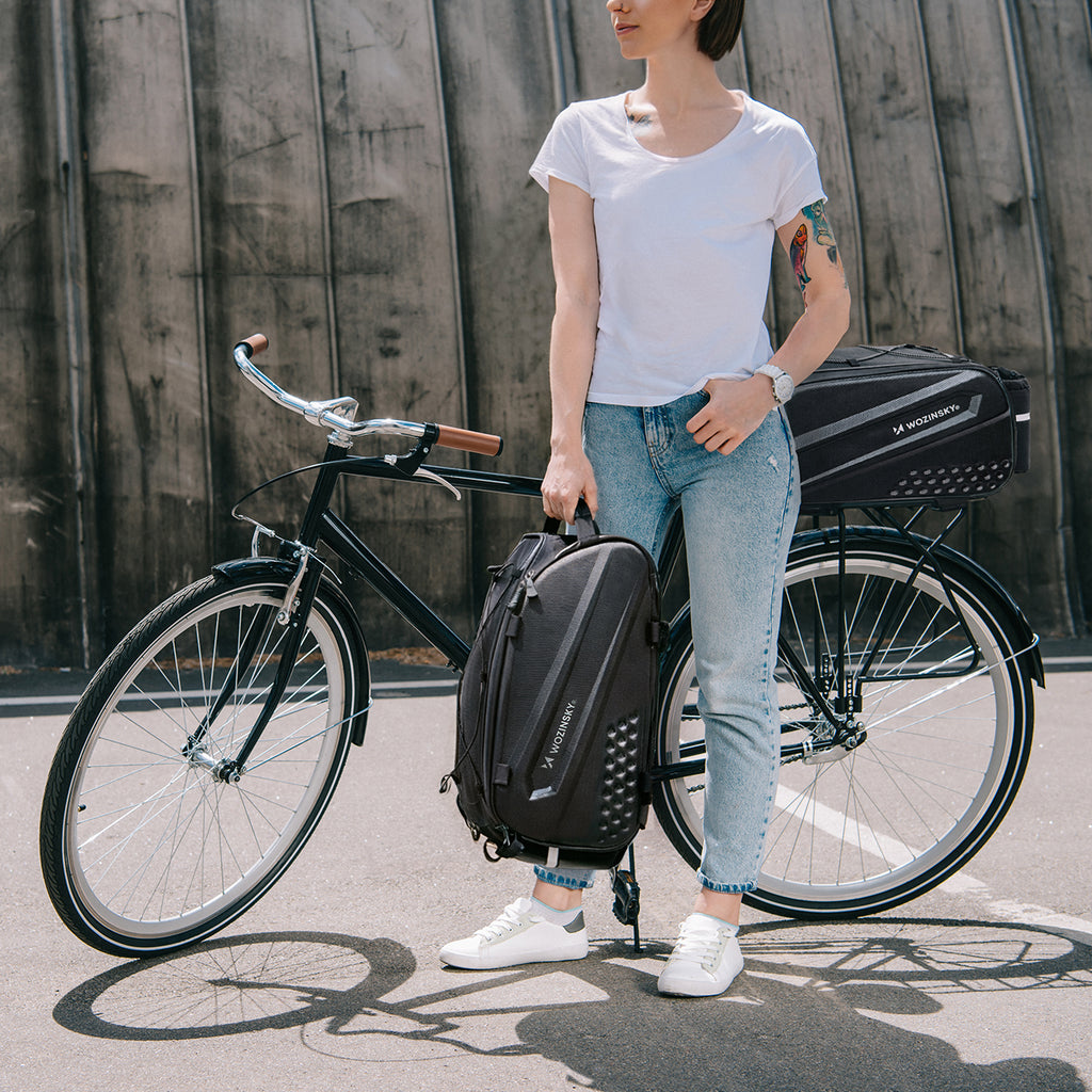 Wozinsky Dviračio bagažo krepšys su ilgu dirželiu ir išplečiamomis šoninėmis kišenėmis - juodas -- Bicycle Bags