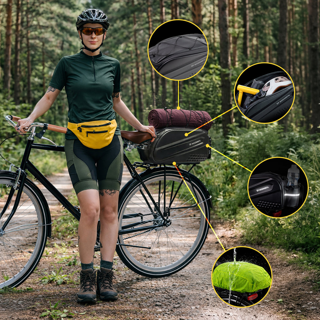 Wozinsky Dviračio bagažo krepšys su ilgu dirželiu ir išplečiamomis šoninėmis kišenėmis - juodas -- Bicycle Bags