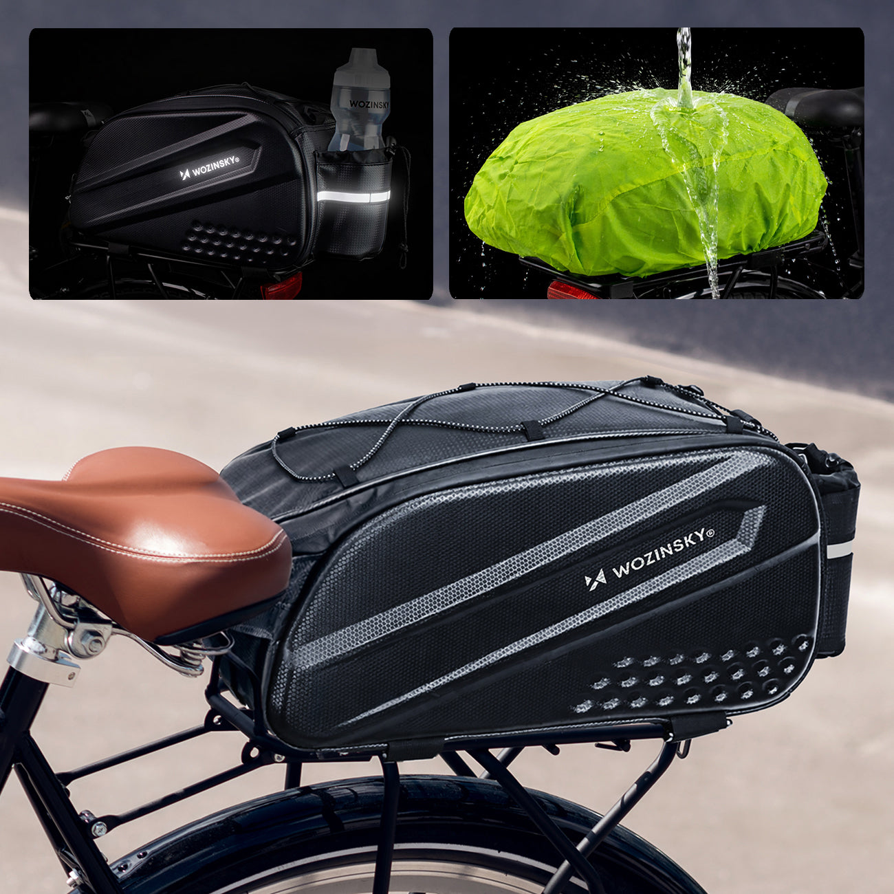 Wozinsky Dviračio bagažo krepšys su ilgu dirželiu ir išplečiamomis šoninėmis kišenėmis - juodas -- Bicycle Bags