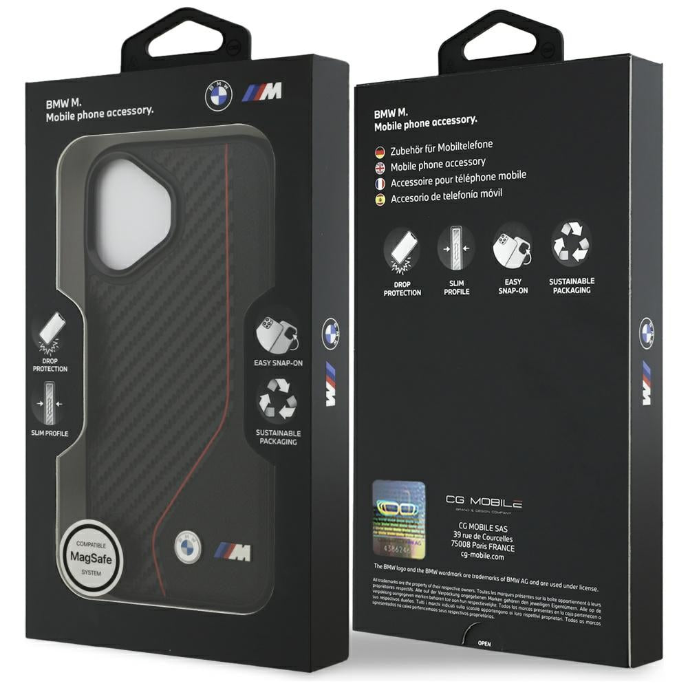 BMW M anglies linija ir logotipas MagSafe Dėklas, skirtas iPhone 17 - Red
