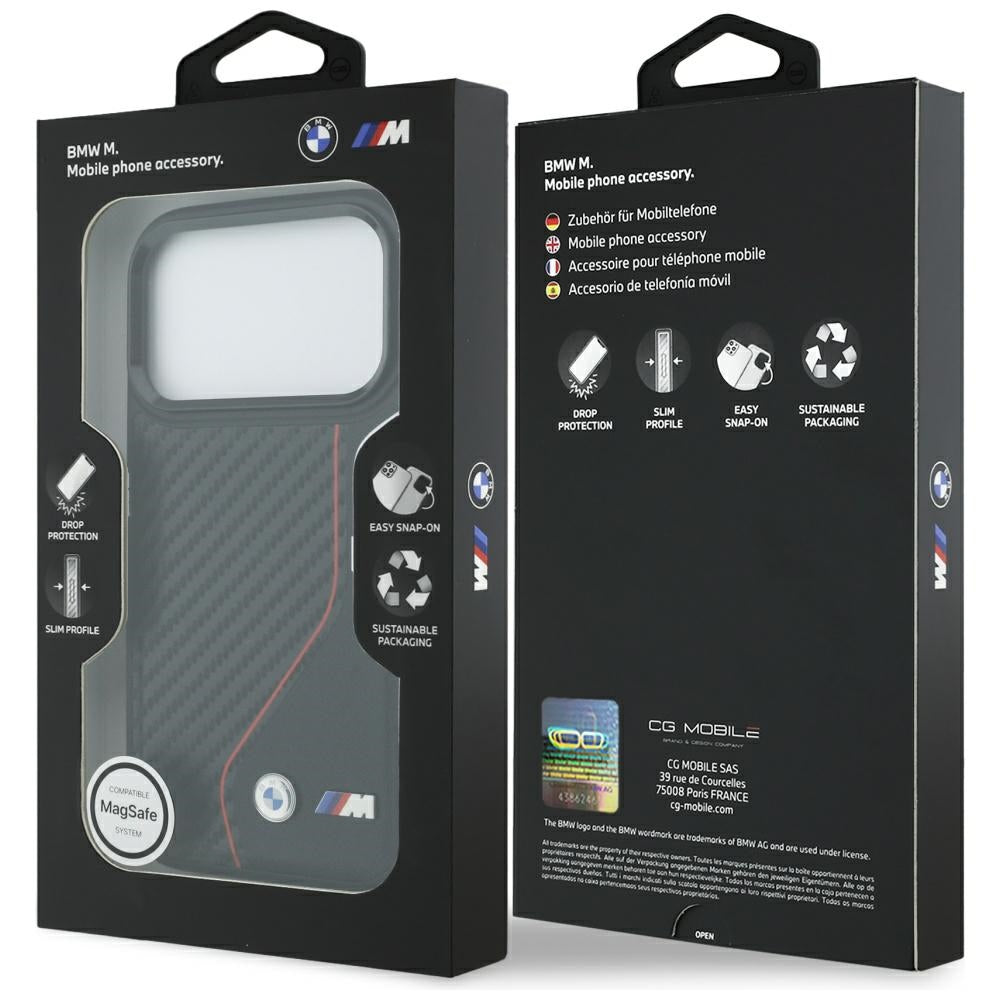 BMW M anglies linija ir logotipas MagSafe Dėklas, skirtas iPhone 17 Pro - Red