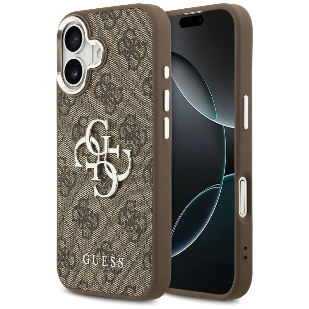 Guess 4G Classic Logo dėklas iPhone 17 – rudas/sidabrinis