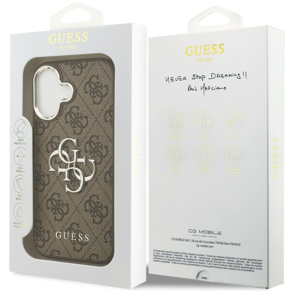 Guess 4G Classic Logo dėklas iPhone 17 – rudas/sidabrinis