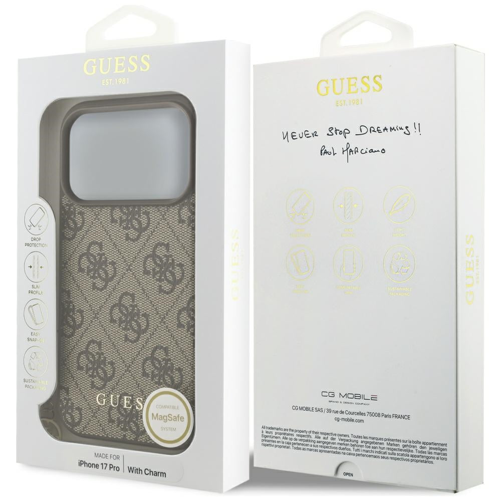 Guess 4G Charms Collection MagSafe dėklas, skirtas iPhone 17 Pro - brown