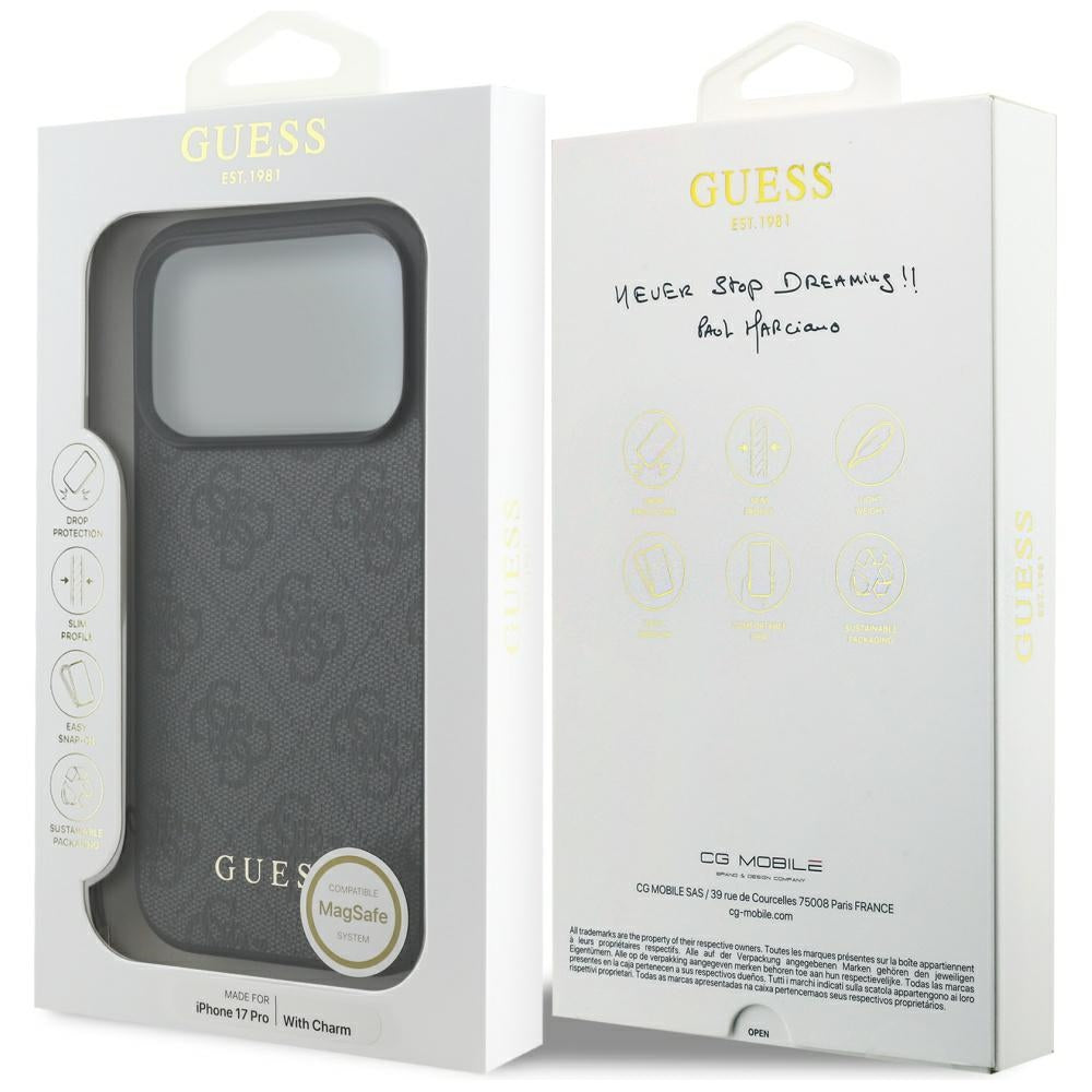 Guess 4G Charms Collection MagSafe dėklas, skirtas iPhone 17 Pro - black
