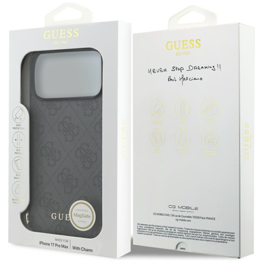 Guess 4G Charms Collection MagSafe dėklas iPhone 17 Pro Max - juodas -- iPhone 17 Pro Max