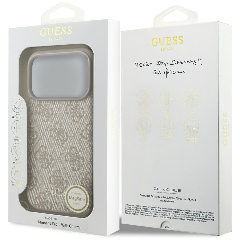 Guess 4G Charms MagSafe dėklas iPhone 17 Pro – rožinis
