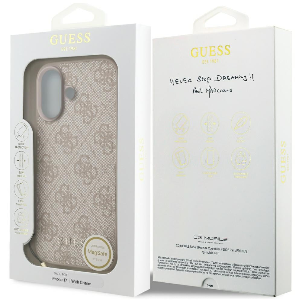 Guess 4G Charms MagSafe dėklas iPhone 17 – rožinis