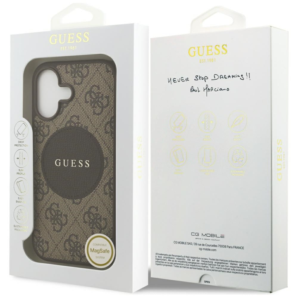 Guess 4G Circle Classic Logo MagSafe dėklas iPhone 17 - rudas