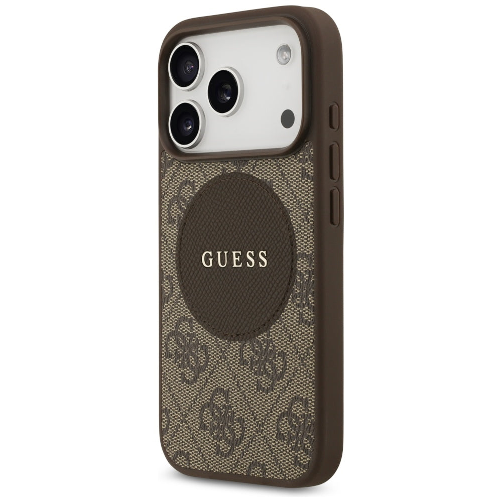 Guess 4G Circle Classic Logo MagSafe dėklas, skirtas iPhone 17 Pro - ruda