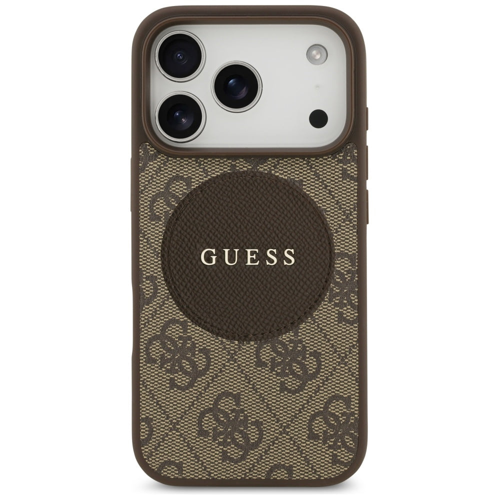 Guess 4G Circle Classic Logo MagSafe dėklas, skirtas iPhone 17 Pro - ruda
