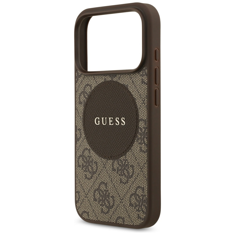 Guess 4G Circle Classic Logo MagSafe dėklas, skirtas iPhone 17 Pro - ruda