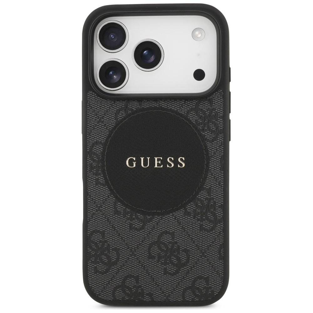 Guess 4G Circle Classic Logo MagSafe dėklas, skirtas iPhone 17 Pro - juodas