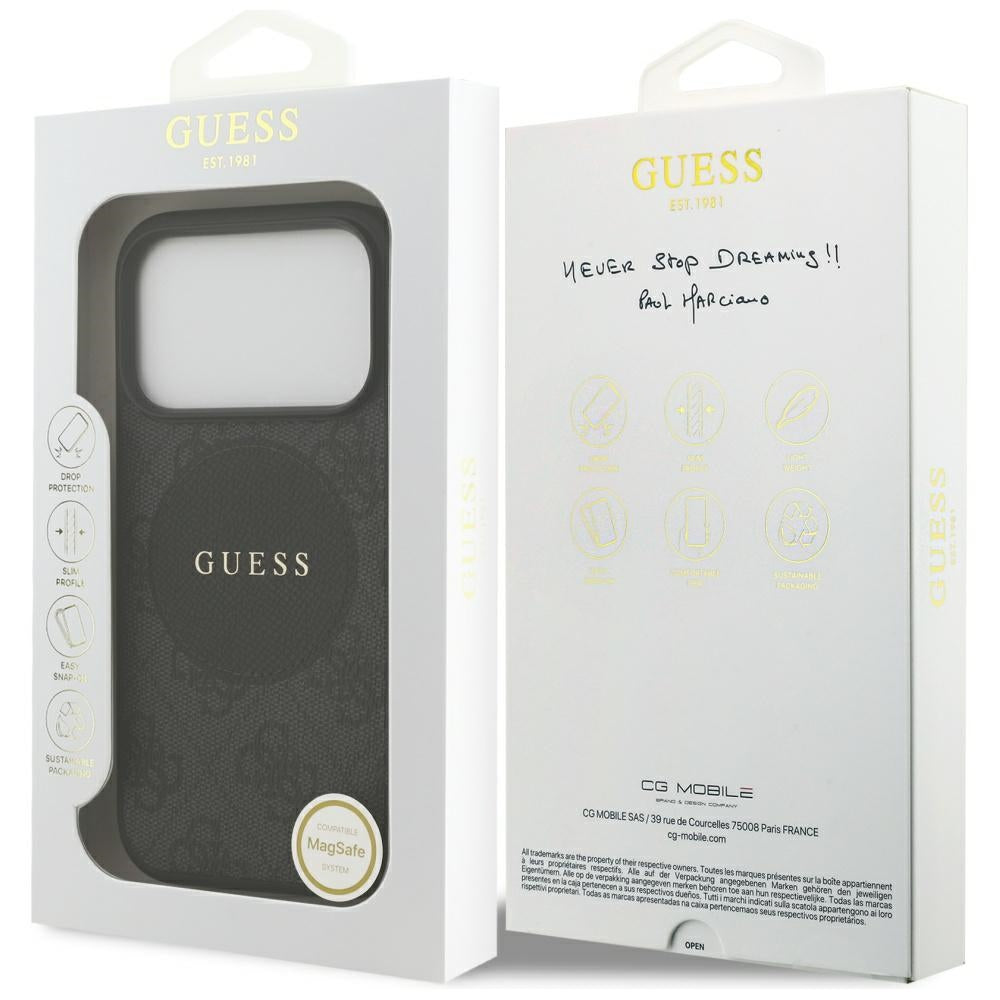 Guess 4G Circle Classic Logo MagSafe dėklas, skirtas iPhone 17 Pro - juodas