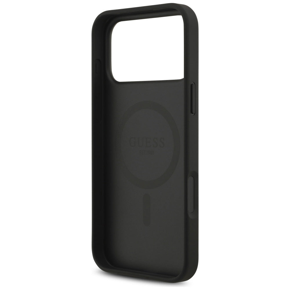 Guess 4G Circle Classic Logo MagSafe dėklas, skirtas iPhone 17 Pro Max - juodas