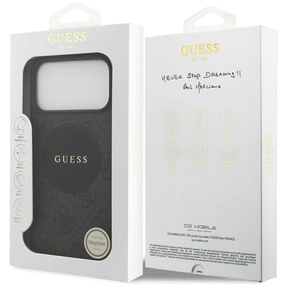 Guess 4G Circle Classic Logo MagSafe dėklas, skirtas iPhone 17 Pro Max - juodas