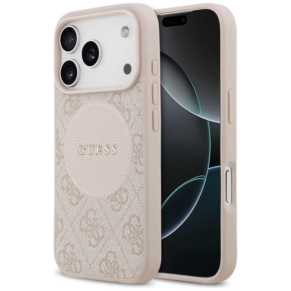 Guess 4G Circle Classic Logo MagSafe Dėklas, skirtas iPhone 17 Pro – rožinė