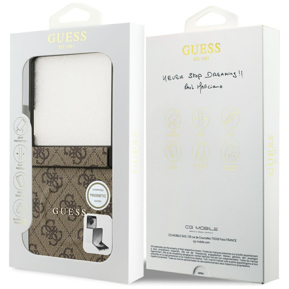 Guess 4G Classic MagSafe dėklas Samsung Galaxy Z Flip7 – rudas