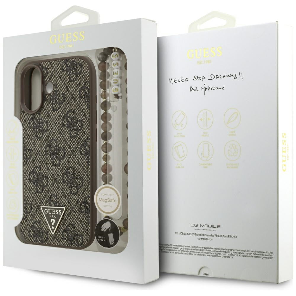 Guess 4G Strap Triangle Logo MagSafe dėklas iPhone 17 - rudas -- Cell phone cases and covers