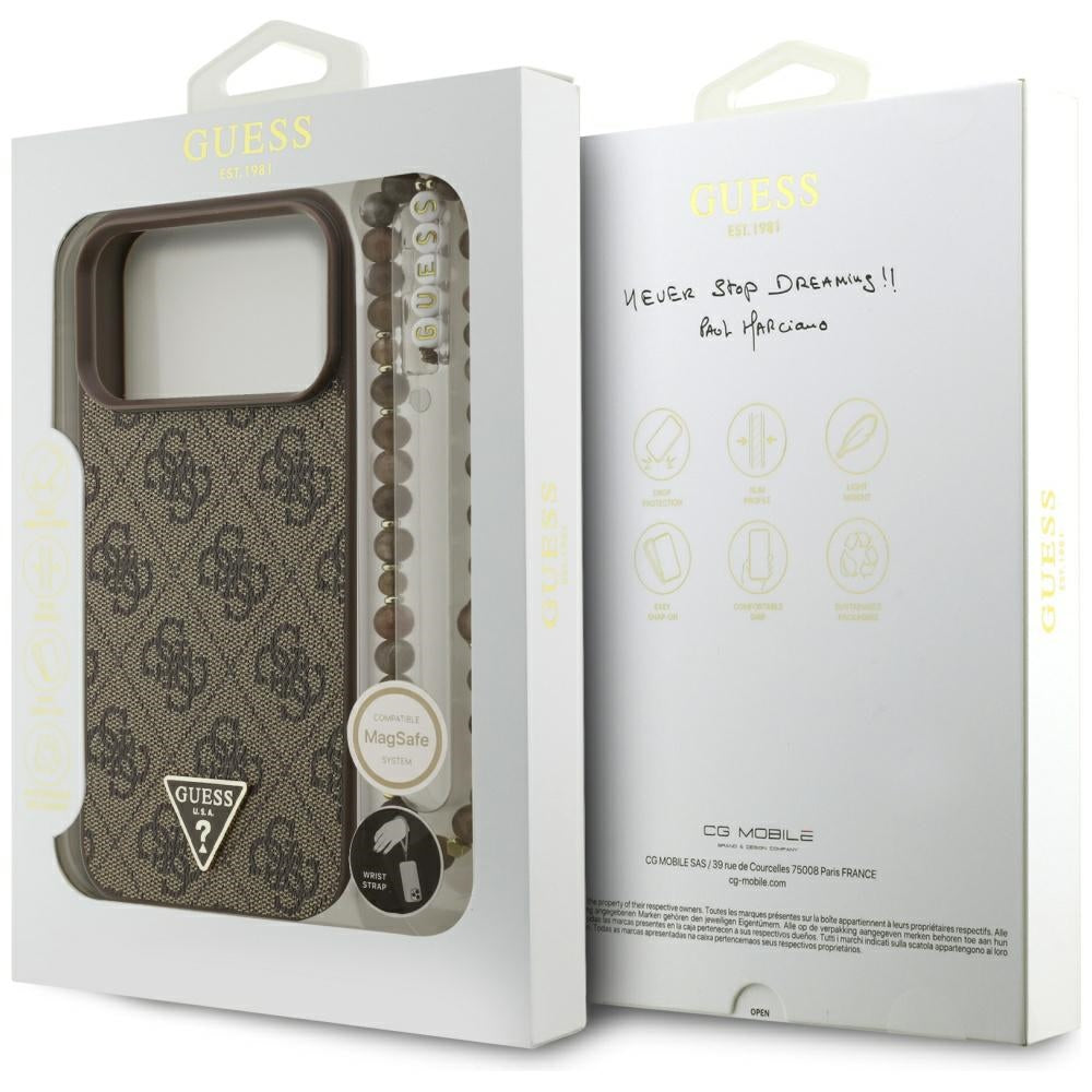 Guess 4G Strap Triangle Logo MagSafe dėklas iPhone 17 Pro Max - rudas -- iPhone 17 Pro Max