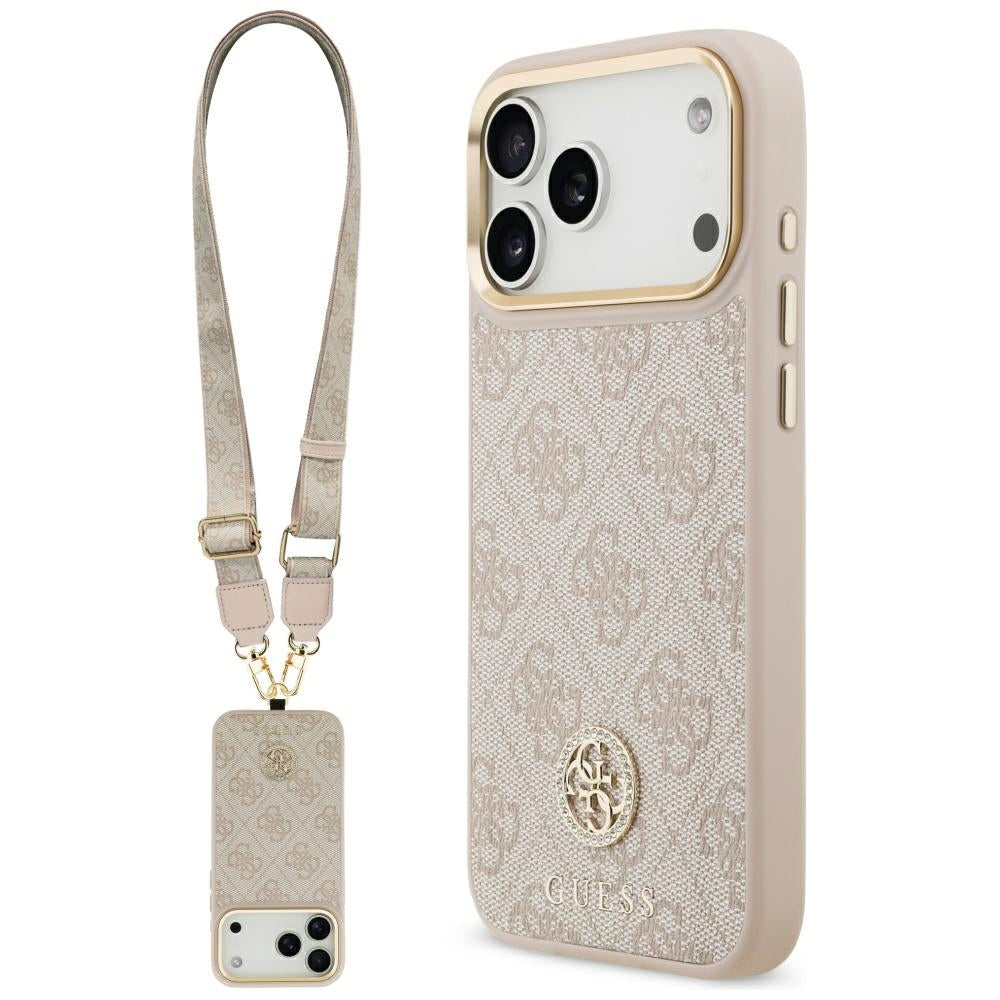 Guess 4G Strass Logo & Big Strap Metal Buttons MagSafe dėklas iPhone 17 Pro Max - rožinis -- iPhone 17 Pro Max