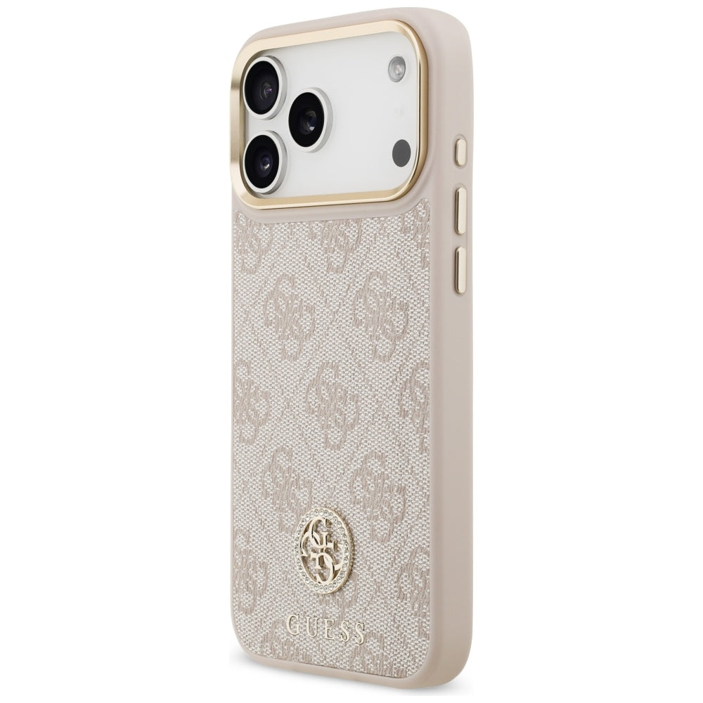 Guess 4G Strass Logo & Big Strap Metal Buttons MagSafe dėklas iPhone 17 Pro Max - rožinis -- iPhone 17 Pro Max