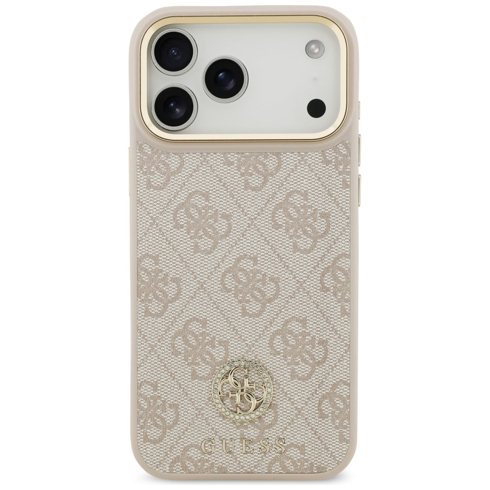 Guess 4G Strass Logo & Big Strap Metal Buttons MagSafe dėklas iPhone 17 Pro Max - rožinis -- iPhone 17 Pro Max