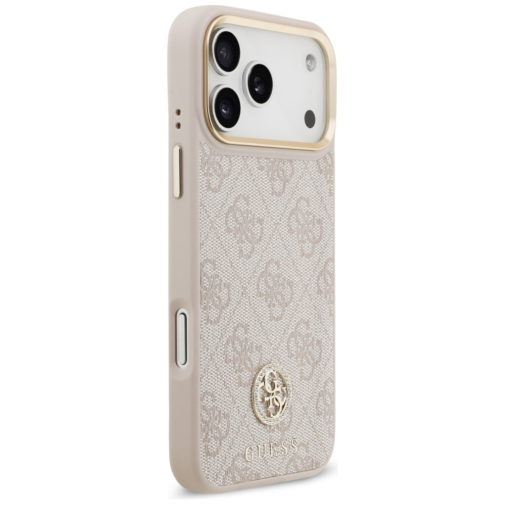 Guess 4G Strass Logo & Big Strap Metal Buttons MagSafe dėklas iPhone 17 Pro Max - rožinis -- iPhone 17 Pro Max