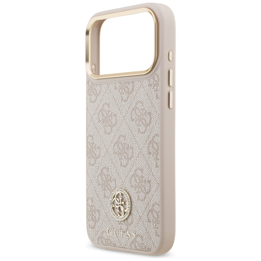 Guess 4G Strass Logo & Big Strap Metal Buttons MagSafe dėklas iPhone 17 Pro Max - rožinis -- iPhone 17 Pro Max