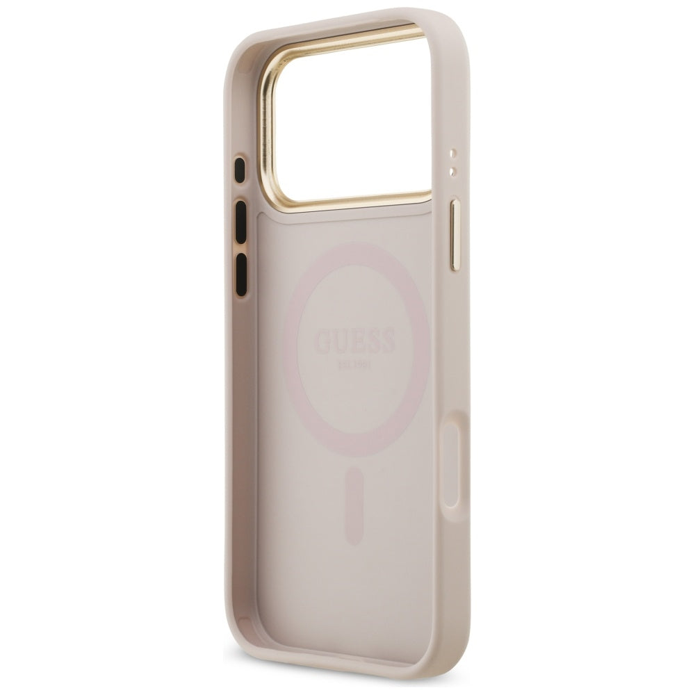 Guess 4G Strass Logo & Big Strap Metal Buttons MagSafe dėklas iPhone 17 Pro Max - rožinis -- iPhone 17 Pro Max