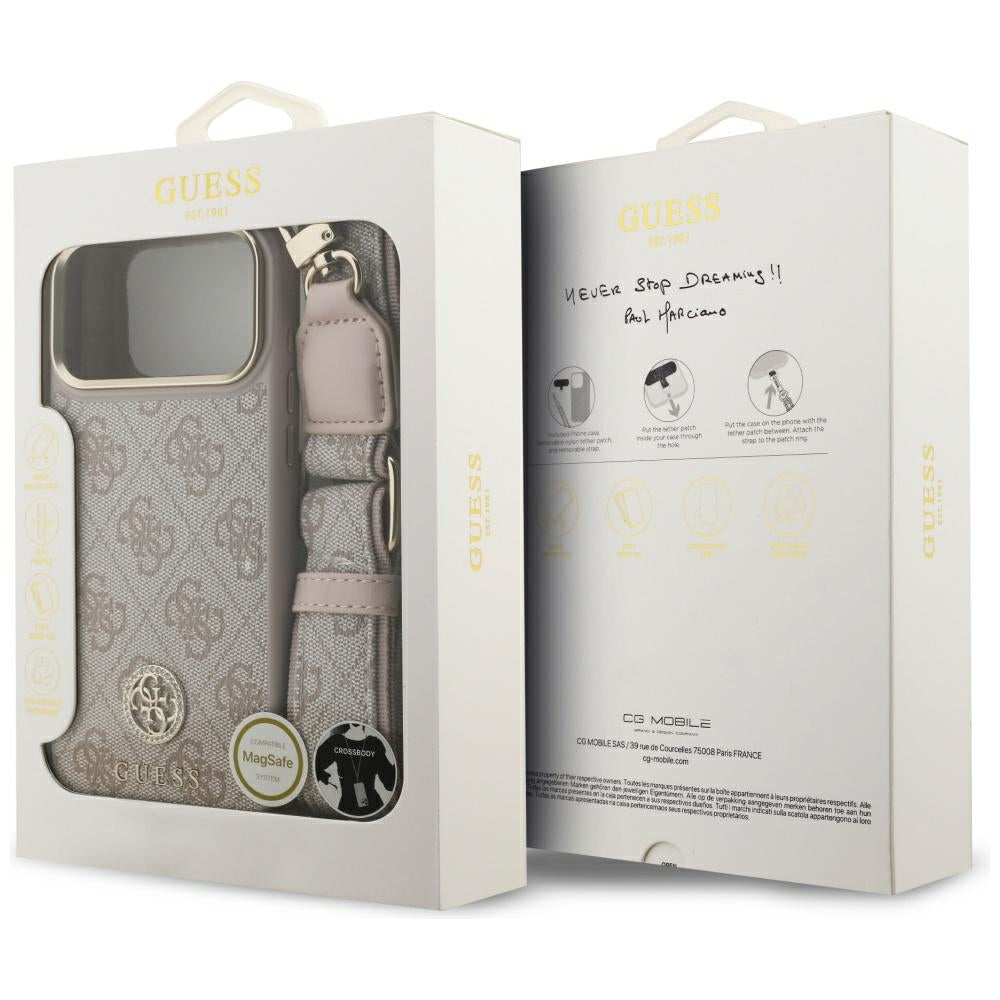 Guess 4G Strass Logo & Big Strap Metal Buttons MagSafe dėklas iPhone 17 Pro Max - rožinis -- iPhone 17 Pro Max