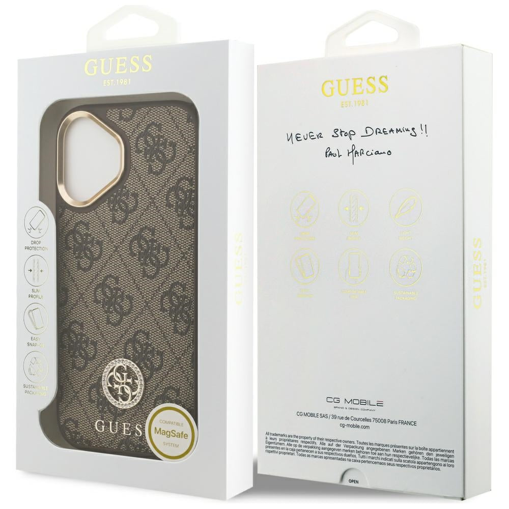 Guess 4G Strass Logo MagSafe dėklas iPhone 17 - rudas
