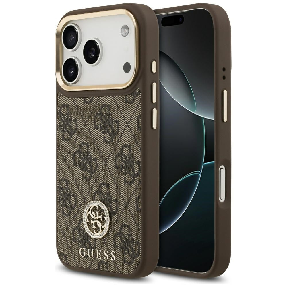 Guess 4G Strass Logo MagSafe dėklas, skirtas iPhone 17 Pro - ruda
