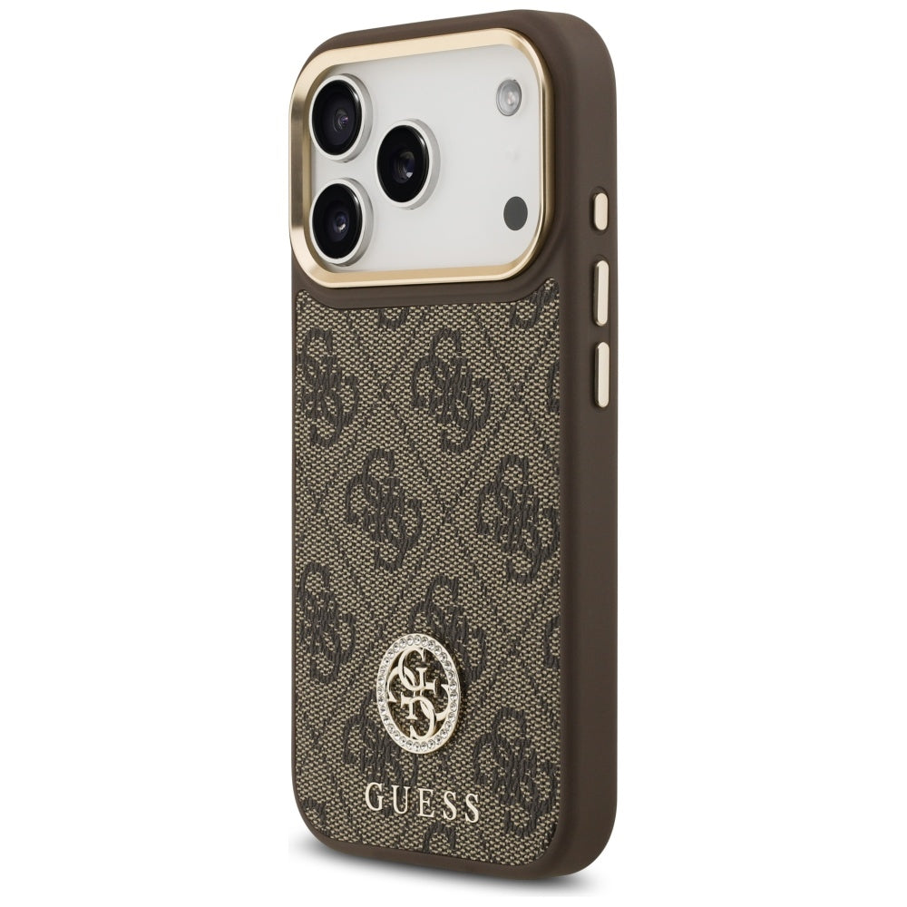 Guess 4G Strass Logo MagSafe dėklas, skirtas iPhone 17 Pro - ruda